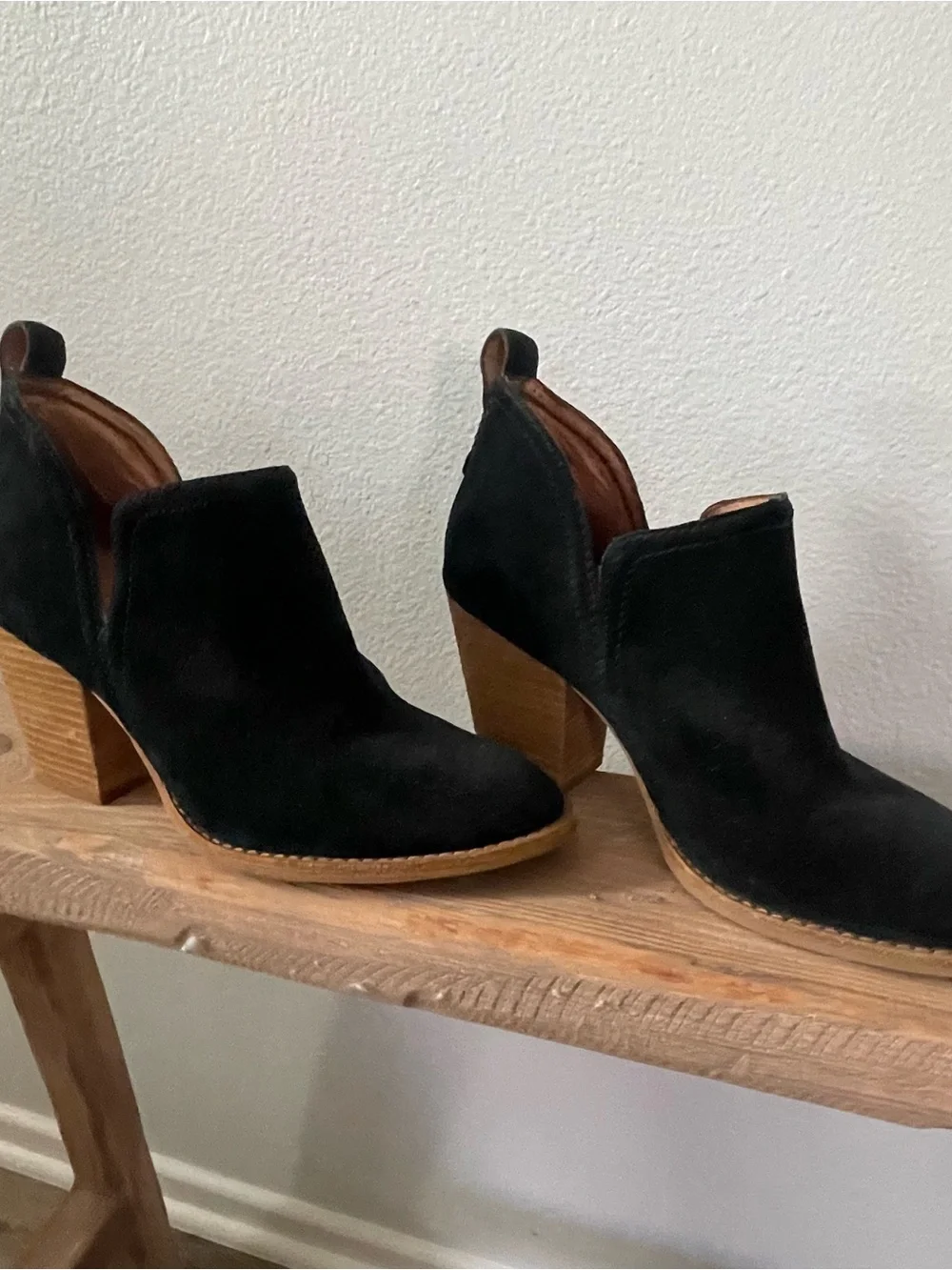 Jeffrey Campbell Black Suede Cutout Stacked Heel Booties